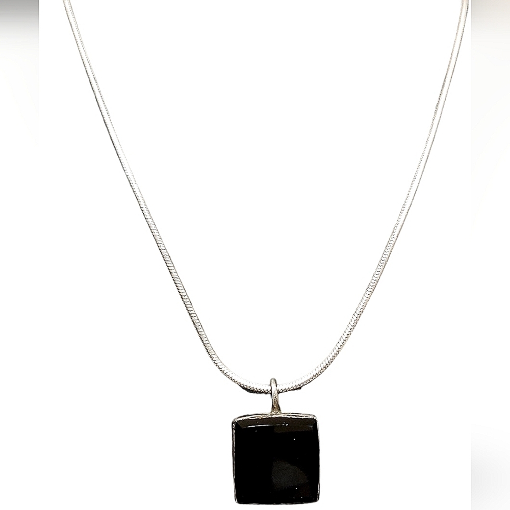 VTG Artisan Mexico T5-122 Sterling Silver Onyx Snake Chain Necklace 18'.